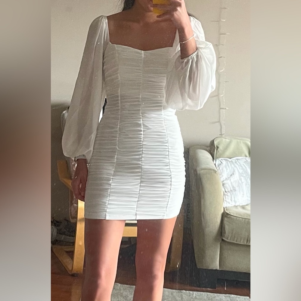 Hello Molly White Ruched Mini Dress Skirt